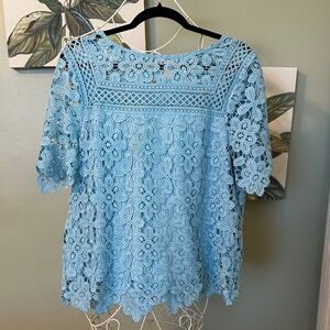 Rafaella Light Blue Floral Lace Blouse